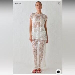 Sheer Lace Maxi Skirt Set in White